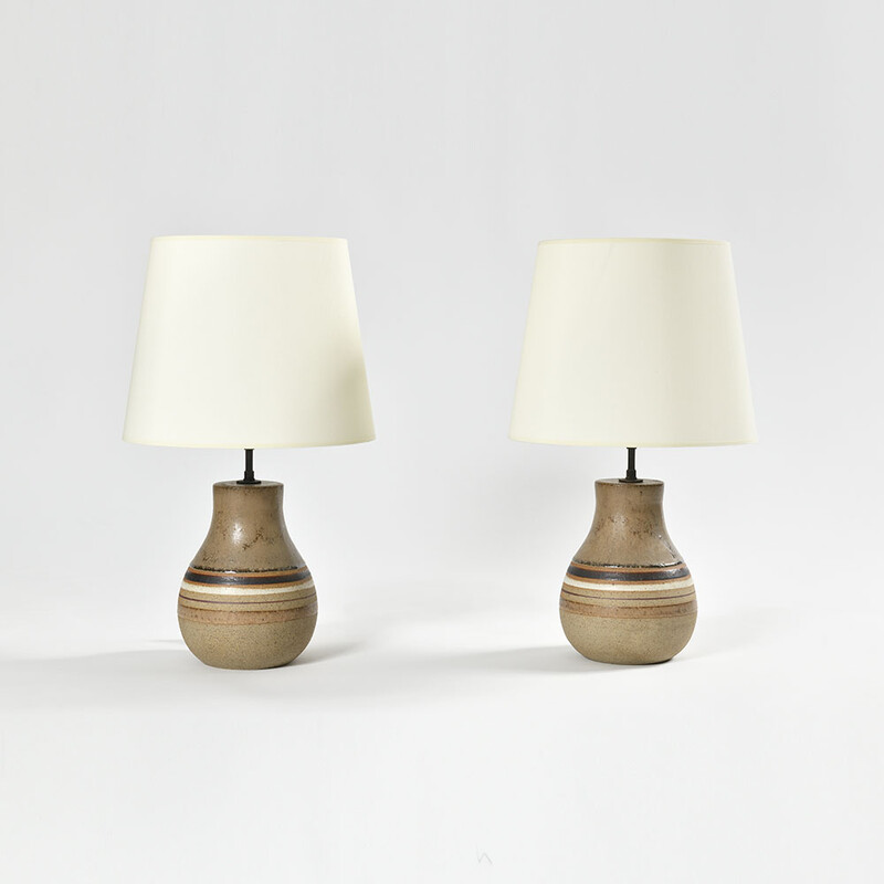 a pair of white and earth color frieze Gambone lamps