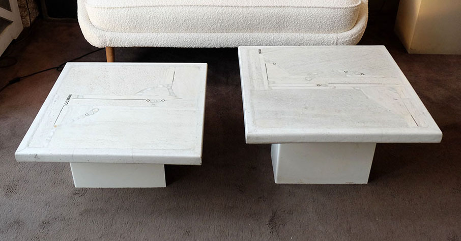 a rare pair of white Paul Kingma end or side tables