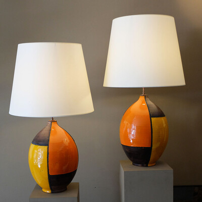 Extra large Aldo londi Bitossi pair of colored lamps