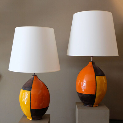 Extra large Aldo londi Bitossi pair of colored lamps