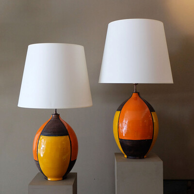 Extra large Aldo londi Bitossi pair of colored lamps