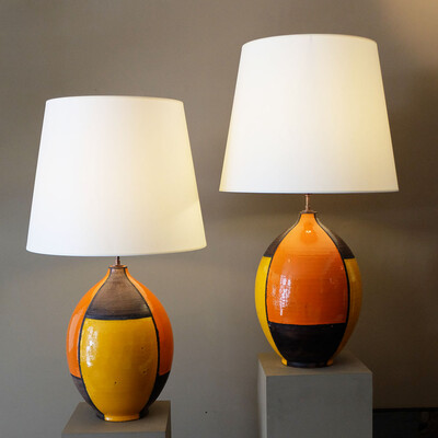 Extra large Aldo londi Bitossi pair of colored lamps