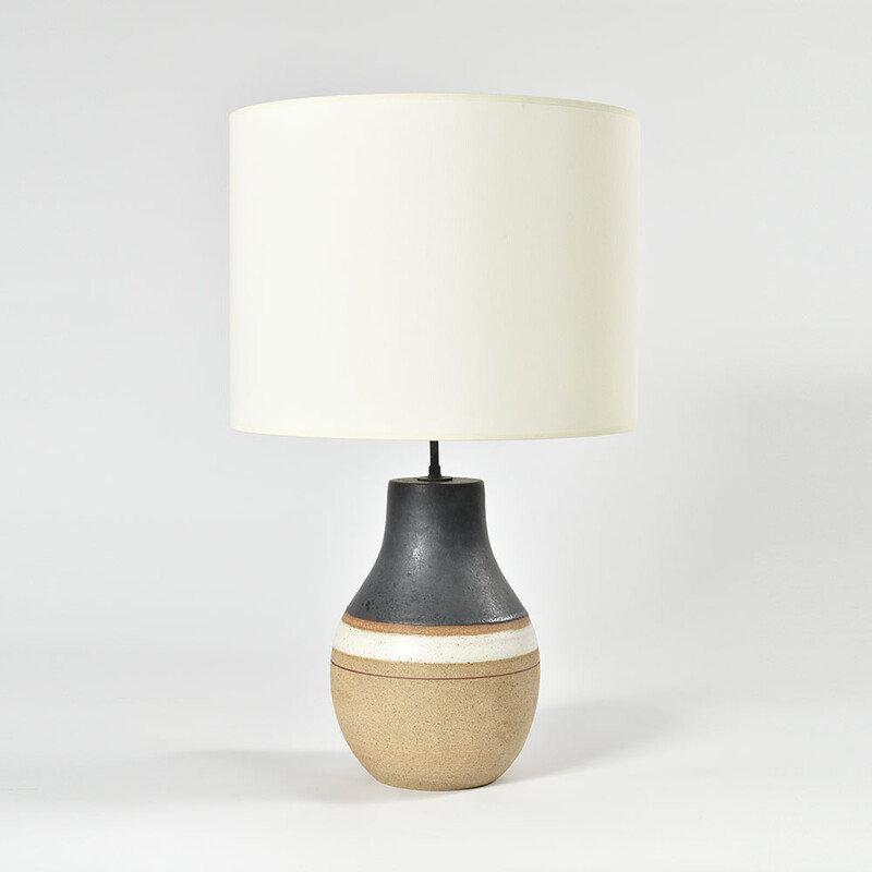 extra large ceramic table lamp ocher and black Bruno Gambone 