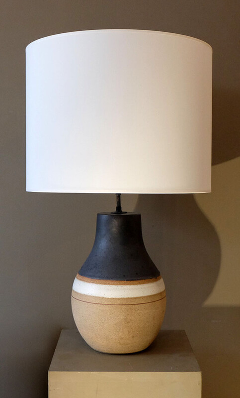 extra large ceramic table lamp ocher and black Bruno Gambone 