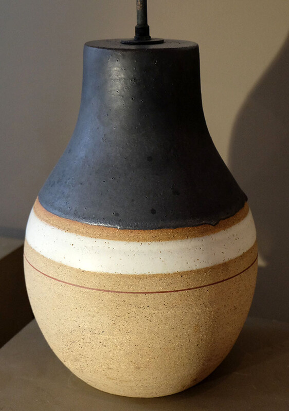 extra large ceramic table lamp ocher and black Bruno Gambone 