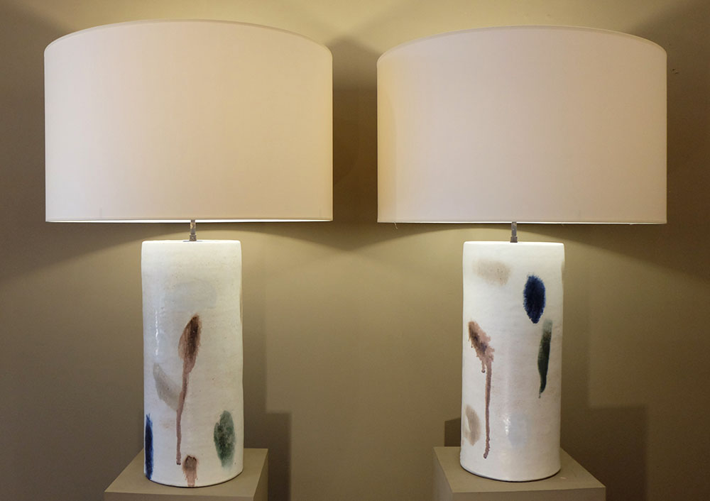 extra large ceramic table lamps pair Bruno Gambone