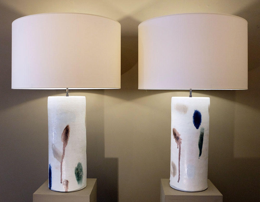 extra large ceramic table lamps pair Bruno Gambone