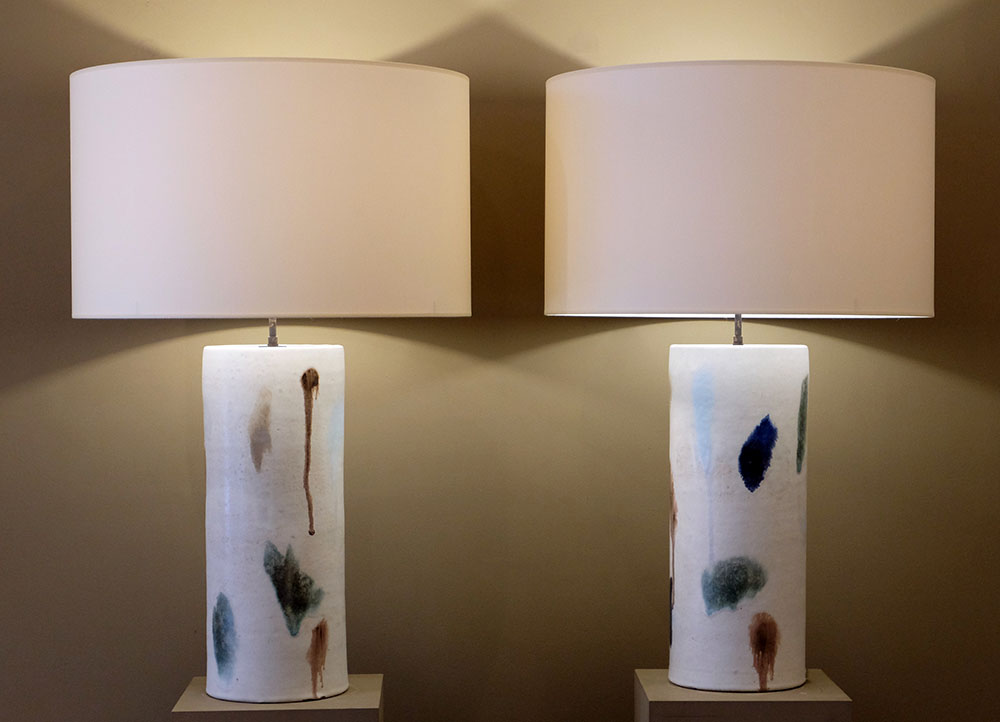 extra large ceramic table lamps pair Bruno Gambone