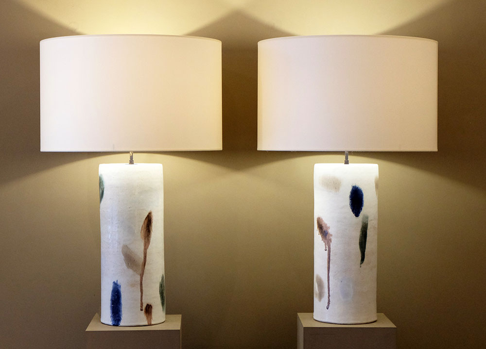 extra large ceramic table lamps pair Bruno Gambone