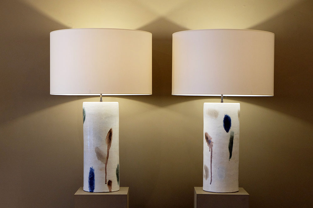 extra large ceramic table lamps pair Bruno Gambone
