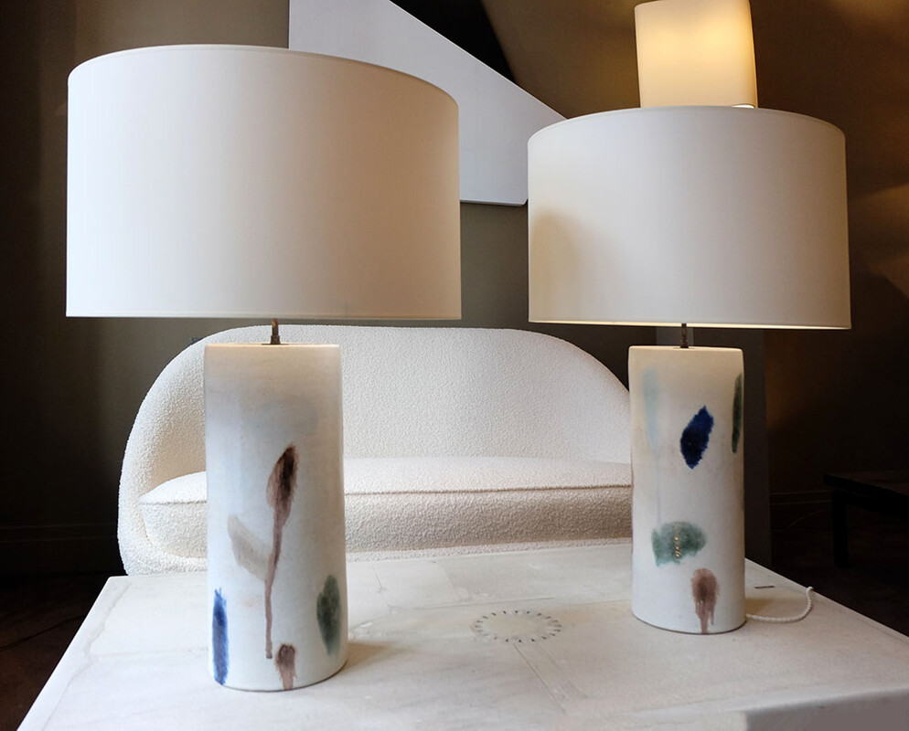 extra large ceramic table lamps pair Bruno Gambone
