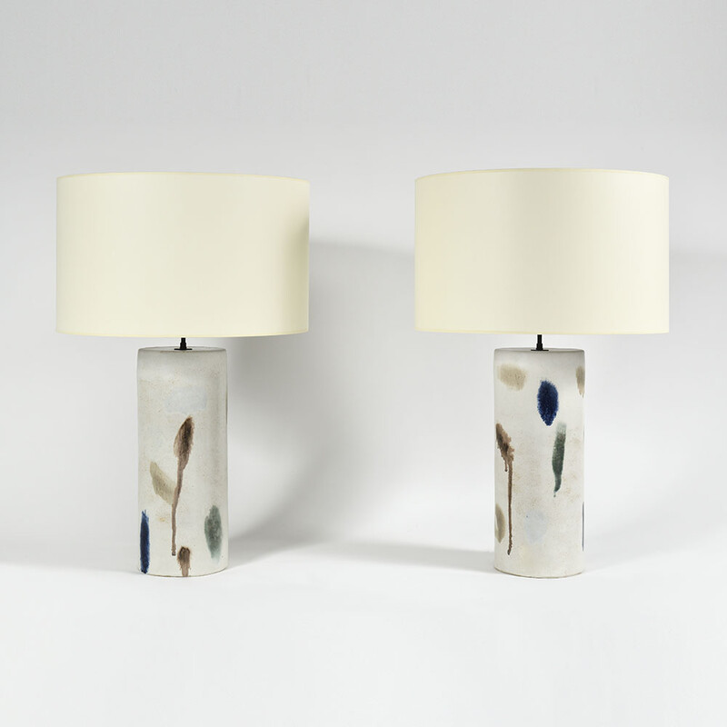 extra large ceramic table lamps pair Bruno Gambone