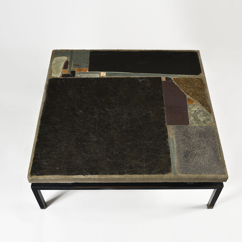 Paul Kingma Huge brutalist coffee table, 1964 – Unique Concrete & Stone Inlay