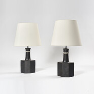rare black hexagonal Bruno Gambone pair of lamps