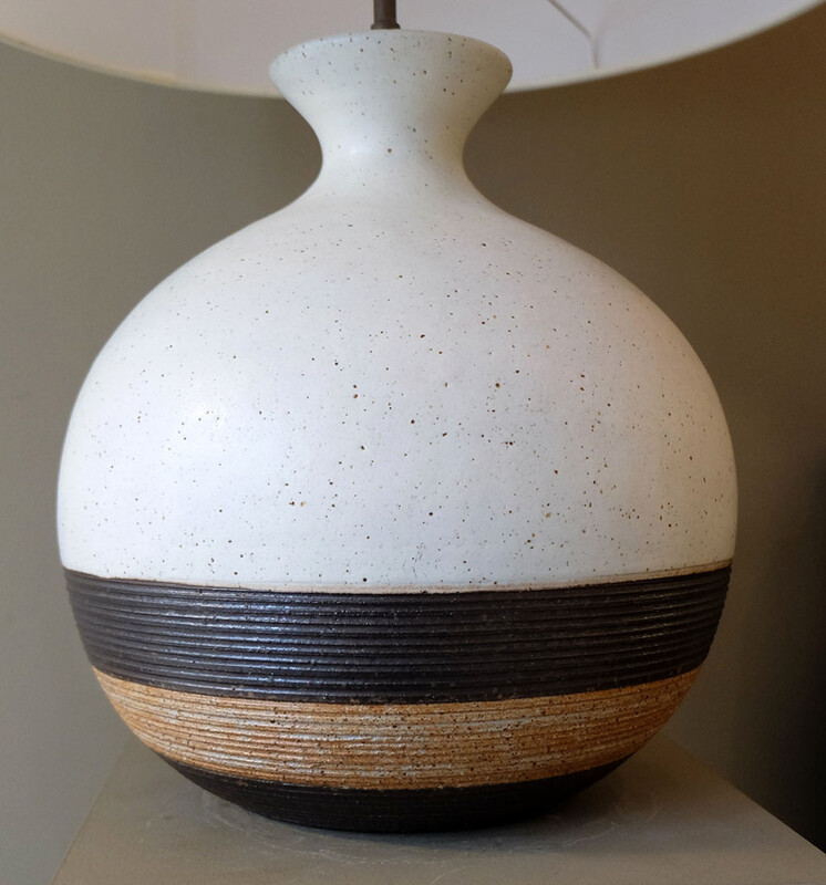Rare Bruno Gambone big round ceramic table lamp