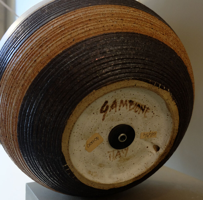 Rare Bruno Gambone big round ceramic table lamp