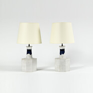 white ceramic table lamps Bruno Gambone pair blue strip