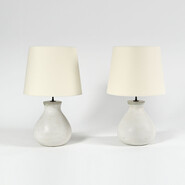 white ceramic table lamps pair by Bruno Gambone