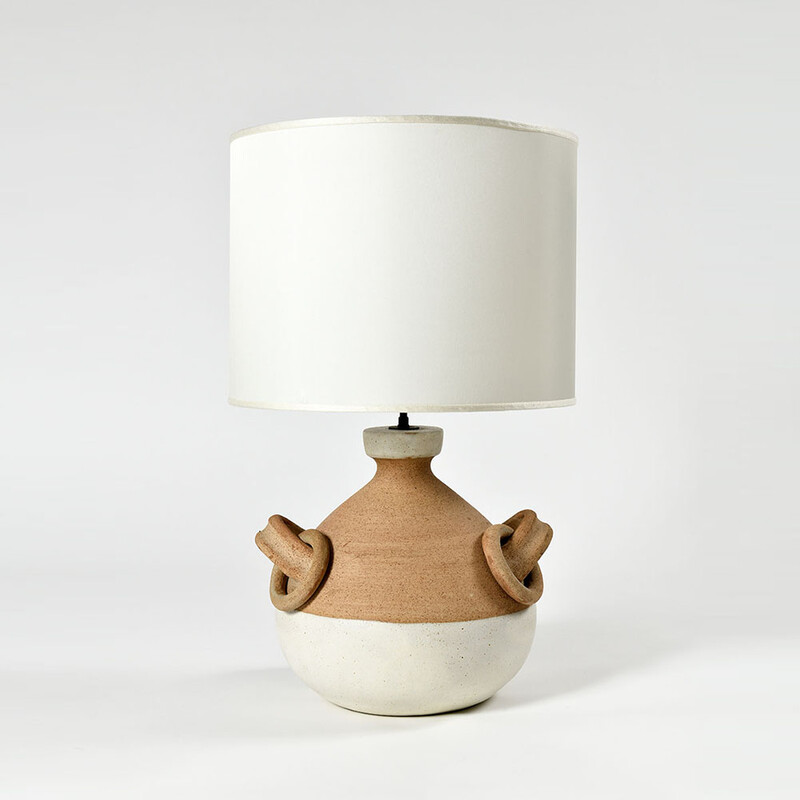 white ocher extra large ceramic table lamp with rings