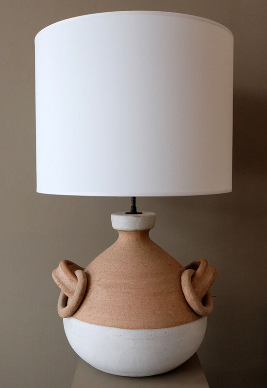 white ocher extra large ceramic table lamp with rings