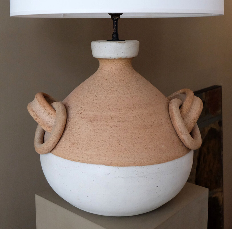 white ocher extra large ceramic table lamp with rings