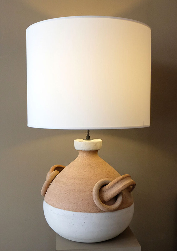 white ocher extra large ceramic table lamp with rings