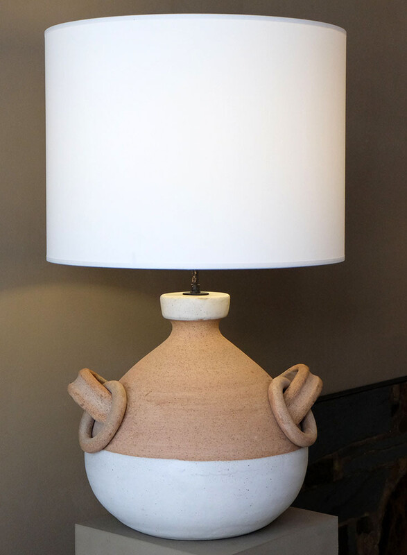 white ocher extra large ceramic table lamp with rings
